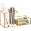 Mind Reader 4-Compartment Glass Desktop Organizer with Copper Trim, Angled Design for Office Supplies, Makeup & Accessories, Glass and Copper, Clear(9.5″ x 3.9″ x 4.7″)