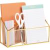 Mind Reader 4-Compartment Glass Desktop Organizer with Copper Trim, Angled Design for Office Supplies, Makeup & Accessories, Glass and Copper, Clear(9.8″ x 3.9″ x 5.5″)