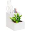 Mind Reader Ceramic Desktop Planter Pencil Cup, Desk Organizer with Faux Succulent, White