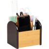 Mind Reader Desktop Organizer with 3 Compartments, Natural Wood and Matte Finish Sides, Compact Desk Storage, Wood, White(Black)