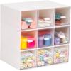 Mind Reader Modular Craft Organizer, 9 Clear Drawer Desktop Storage, Stackable Interlocking Units for Art Supplies, Office and Hobby Storage, Plastic, Set of 3, White