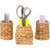 Mind Reader Rattan Vertical File Organizer with Iron Frame, Desktop Organizer, Holds Letter Size Documents, Brown(Pen Cups)