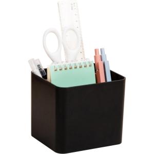 Mind Reader 2-Compartment Desktop Organizer, Removable Wood Divider, Non-Slip Base, Plastic and Wood, Black(Black)