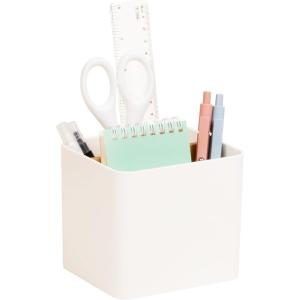 Mind Reader 2-Compartment Desktop Organizer, Removable Wood Divider, Non-Slip Base, Plastic and Wood, Black(White)