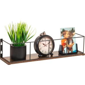Mind Reader 2-Tier Rustic Letter Tray Organizer with Metal Frame, Wood Base for Desk or Office, Stackable, Metal and Wood, Black(Shelf)