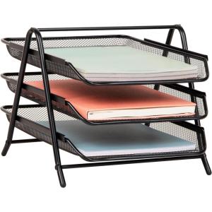 Mind Reader 3-Tier Paper Tray, Desktop Organizer, File Storage, Workspace, Office, Metal Mesh, 11.75″L x 13.75″W x 10″H, Black(Black)