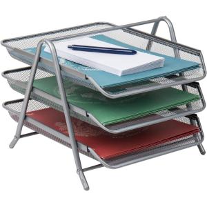 Mind Reader 3-Tier Paper Tray, Desktop Organizer, File Storage, Workspace, Office, Metal Mesh, 11.75″L x 13.75″W x 10″H, Black(Silver)