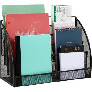 Mind Reader 4-Tier Mail Sorter, Desktop Organizer, File Storage, Magazine, Office, Metal Mesh, 17.75″L x 7″W x 12.25″H, Black(Black 4 Pocket Horizontal)