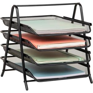 Mind Reader 4-Tier Paper Tray, Desktop Organizer, File Storage, Workspace, Office, Metal Mesh, 12″L x 13.75″W x 12.5″H, Black(Black)