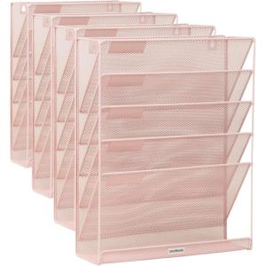 Mind Reader 5-Pocket Vertical File Storage, Desktop Organizer, Wall Mount, Office, Metal Mesh, Black(Pink)