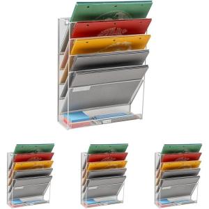 Mind Reader 5-Pocket Vertical File Storage, Desktop Organizer, Wall Mount, Office, Metal Mesh, Black(White)