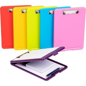 Mind Reader Clipboard with Storage, Teacher, Nursing Clipboard, Plastic, 9.25″L x 13.25″W x 1″H, Set of 6, Assorted Colors(Multi-color Assorted)