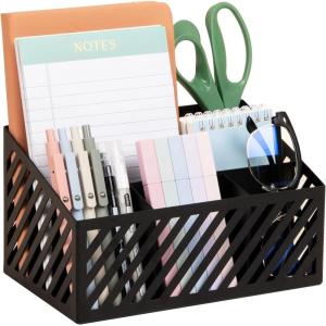 Mind Reader Desktop Organizer and Mail Sorter, Five Compartments, Office Supplies and Accessories, Metal, White(Black)