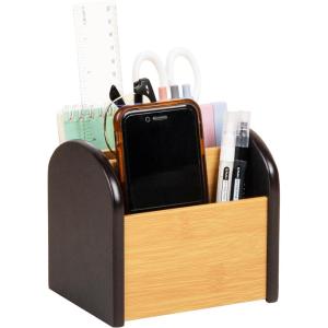 Mind Reader Desktop Organizer with 3 Compartments, Natural Wood and Matte Finish Sides, Compact Desk Storage, Wood, White(Black)