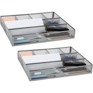 Mind Reader Expandable Mesh Desk Drawer Organizer, Adjustable from 9.25″ to 17.125″, Office Supply Storage Tray, Makeup Organizer, Black(Silver)