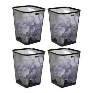 Mind Reader Mesh Trash Can, Waste Paper Basket, Square, Office, Metal Mesh, 9.75″ L x 9.75″ W x 12.25″ H, Set of 4, Black(Classic Black)