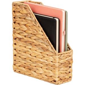 Mind Reader Rattan Vertical File Organizer with Iron Frame, Desktop Organizer, Holds Letter Size Documents, Brown(3.9″ x 9.8″ x 11.8″)
