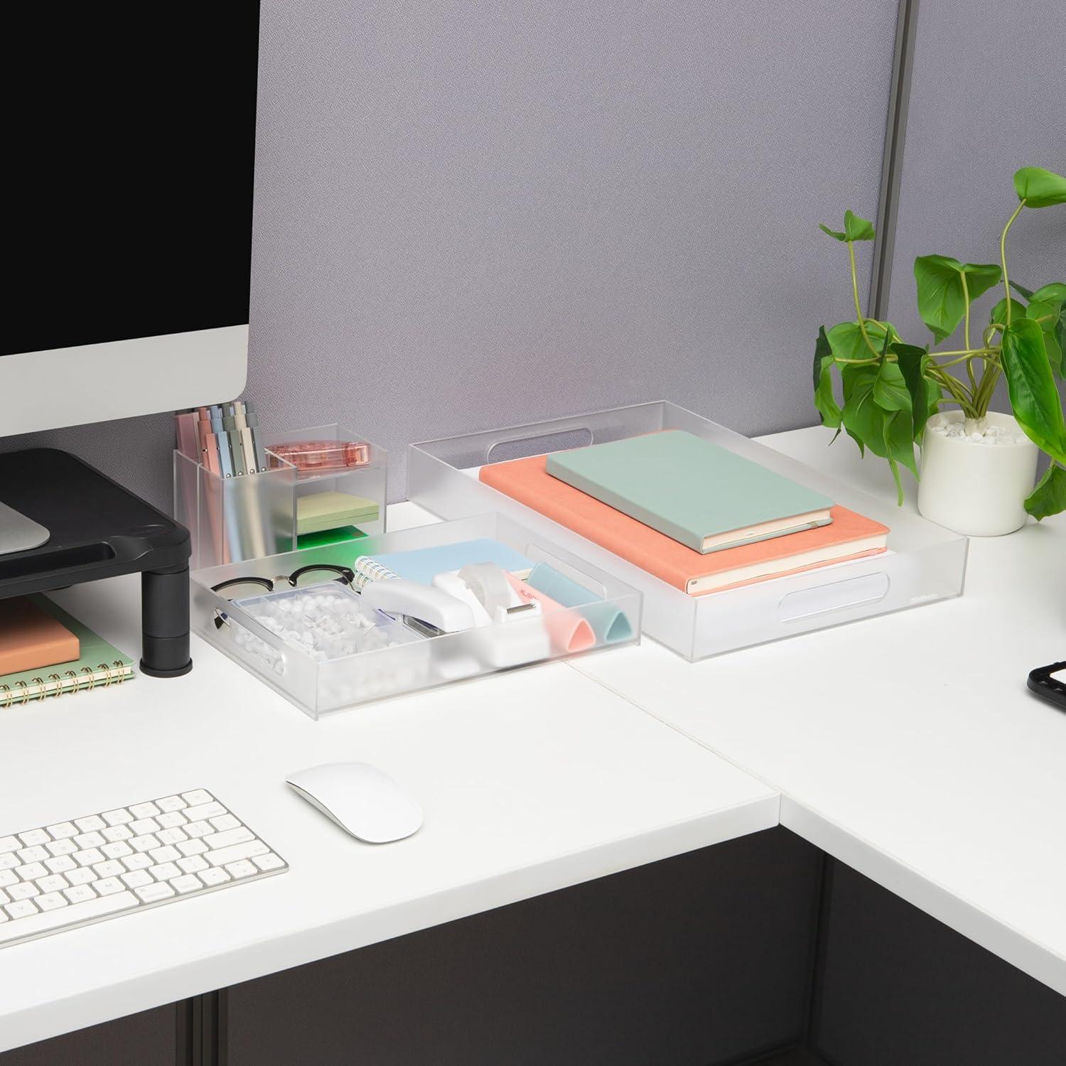 image:imageMind Reader 3Piece Acrylic Desktop Organizer Set Frosted Clear Paper Tray Accessory Tray Pen and Supply Organizer Modular Desk Organization System