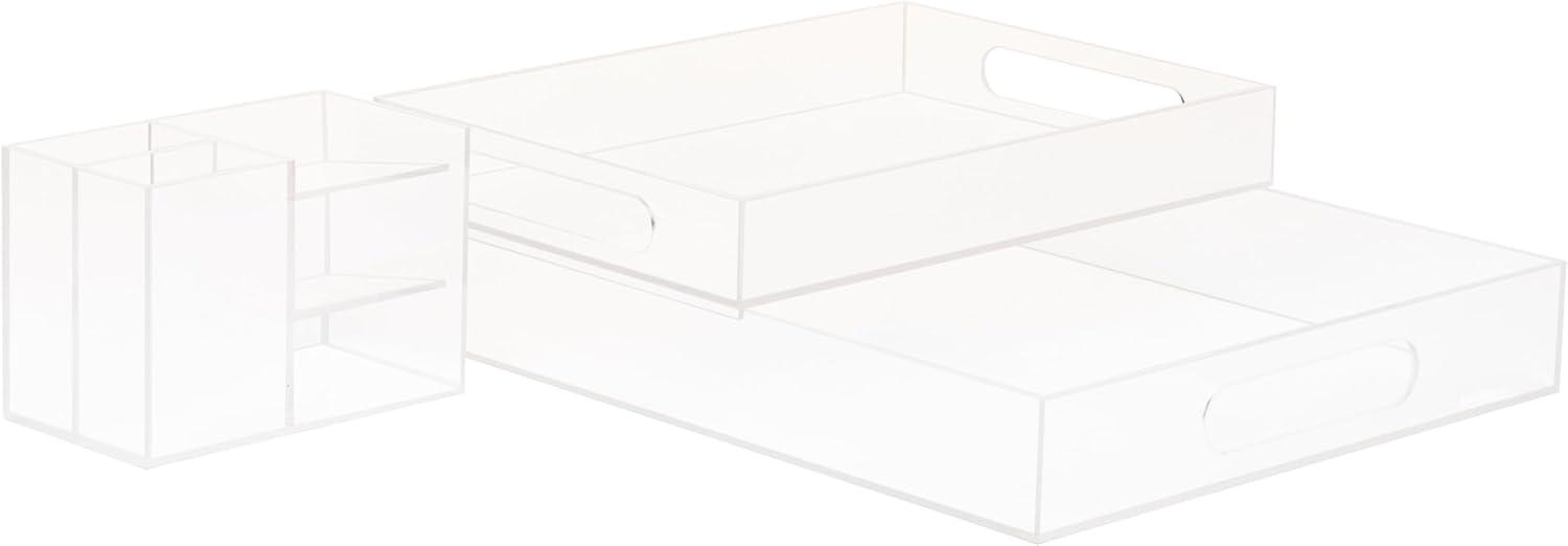 image:imageMind Reader 3Piece Acrylic Desktop Organizer Set Frosted Clear Paper Tray Accessory Tray Pen and Supply Organizer Modular Desk Organization System