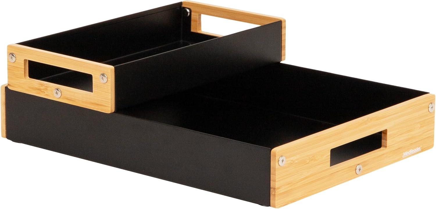 image:imageMind Reader Metal and Wood Tiered Desktop Organizer Trays with Cutout Handles Stackable Office Storage Office Entryway Coffee Station and Home Organization Metal and Wood Set of 2 BlackBlack