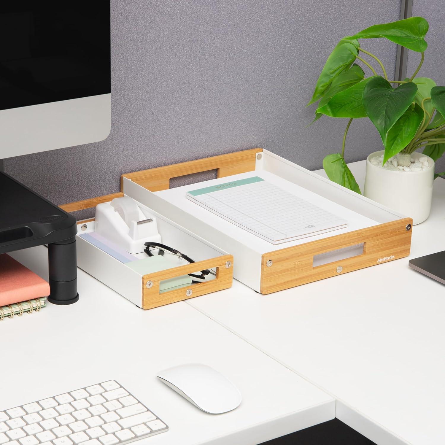 image:imageMind Reader Metal and Wood Tiered Desktop Organizer Trays with Cutout Handles Stackable Office Storage Office Entryway Coffee Station and Home Organization Metal and Wood Set of 2 BlackWhite