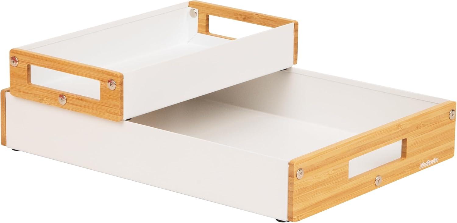 image:imageMind Reader Metal and Wood Tiered Desktop Organizer Trays with Cutout Handles Stackable Office Storage Office Entryway Coffee Station and Home Organization Metal and Wood Set of 2 BlackWhite