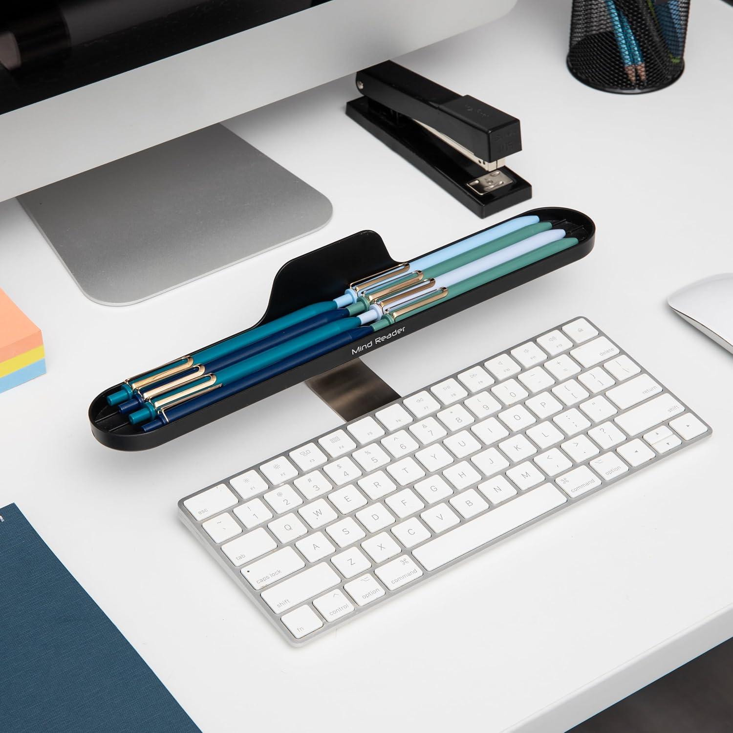 image:imageMind Reader Over Keyboard Shelf Desktop Organizer Phone Holder Storage Phone Holder Office 13L x 2W x 35H BlackAbove Desk Compartments