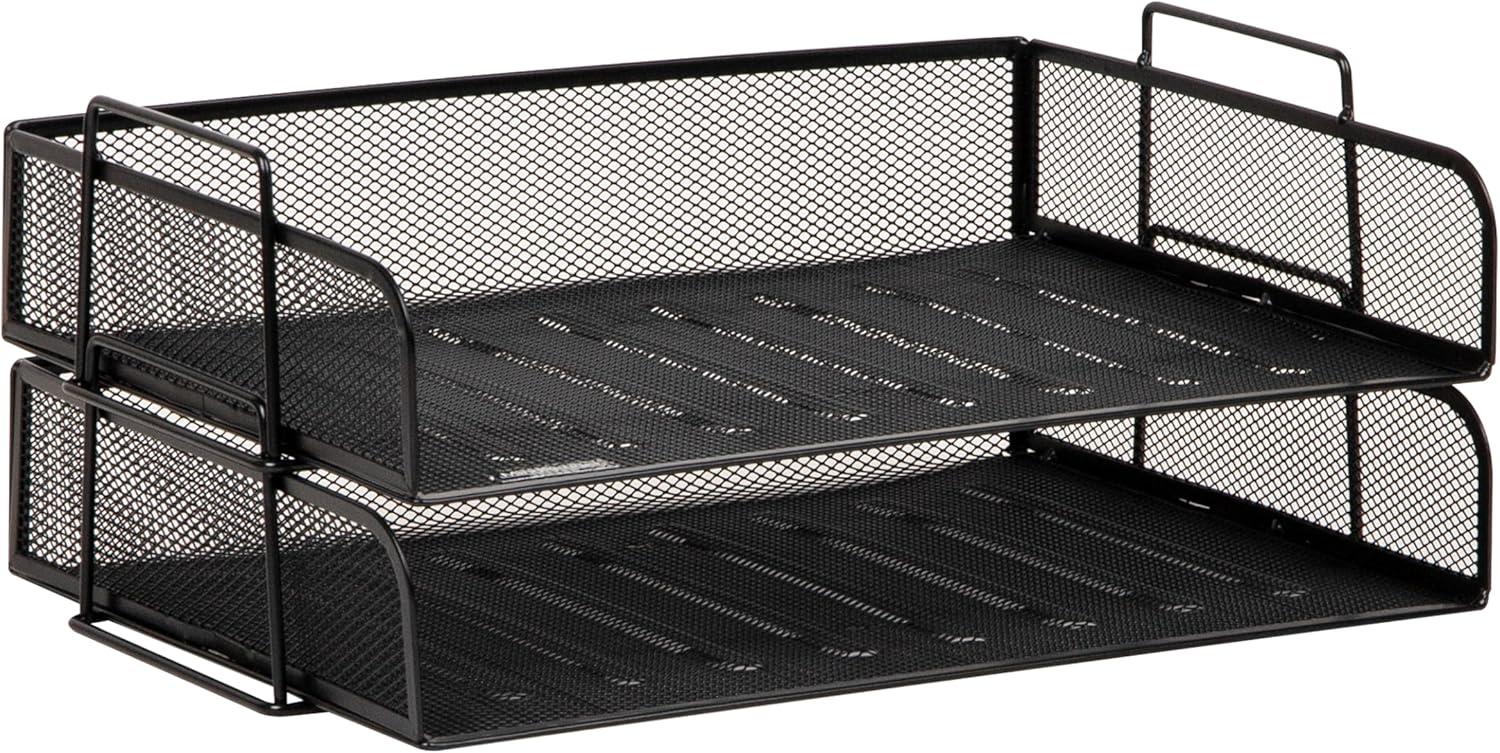 image:imageMind Reader Stackable Paper Tray Desktop Organizer File Storage Office Metal Mesh 2 Pcs BlackBlack
