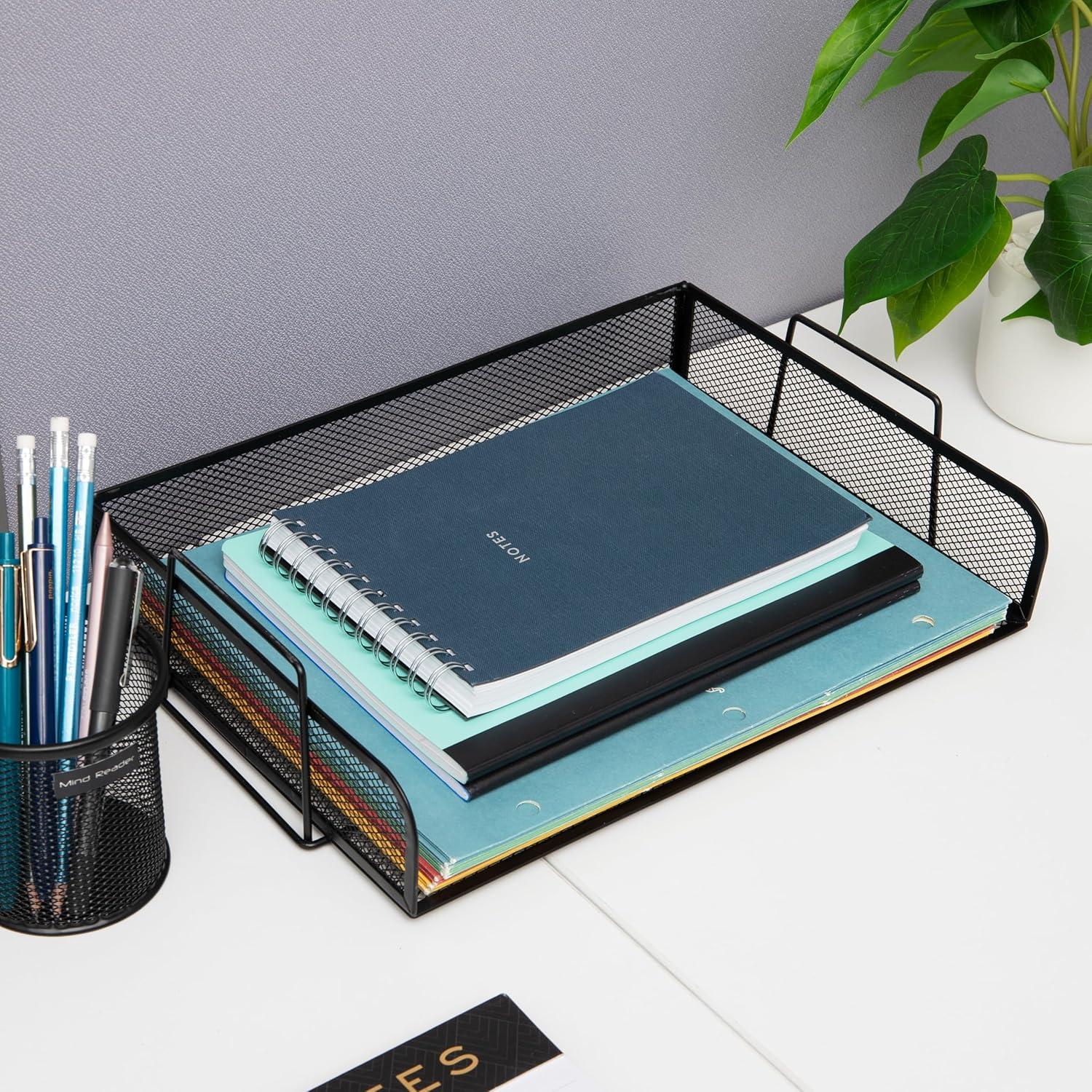 image:imageMind Reader Stackable Paper Tray Desktop Organizer File Storage Office Metal Mesh 2 Pcs BlackBlack