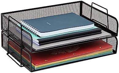 image:imageMind Reader Stackable Paper Tray Desktop Organizer File Storage Office Metal Mesh 2 Pcs BlackBlack