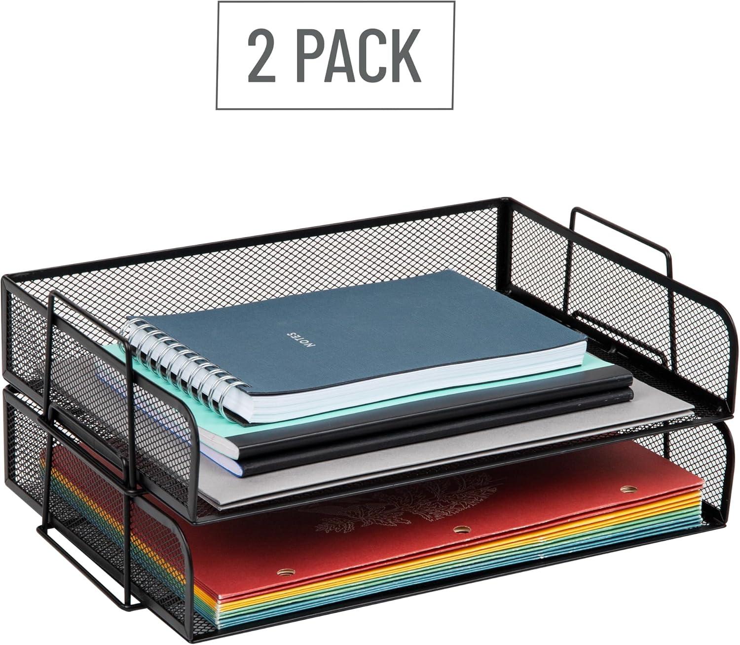 image:imageMind Reader Stackable Paper Tray Desktop Organizer File Storage Office Metal Mesh 2 Pcs BlackBlack