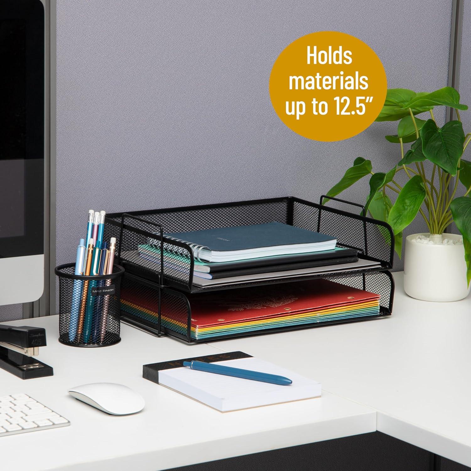 image:imageMind Reader Stackable Paper Tray Desktop Organizer File Storage Office Metal Mesh 2 Pcs BlackBlack