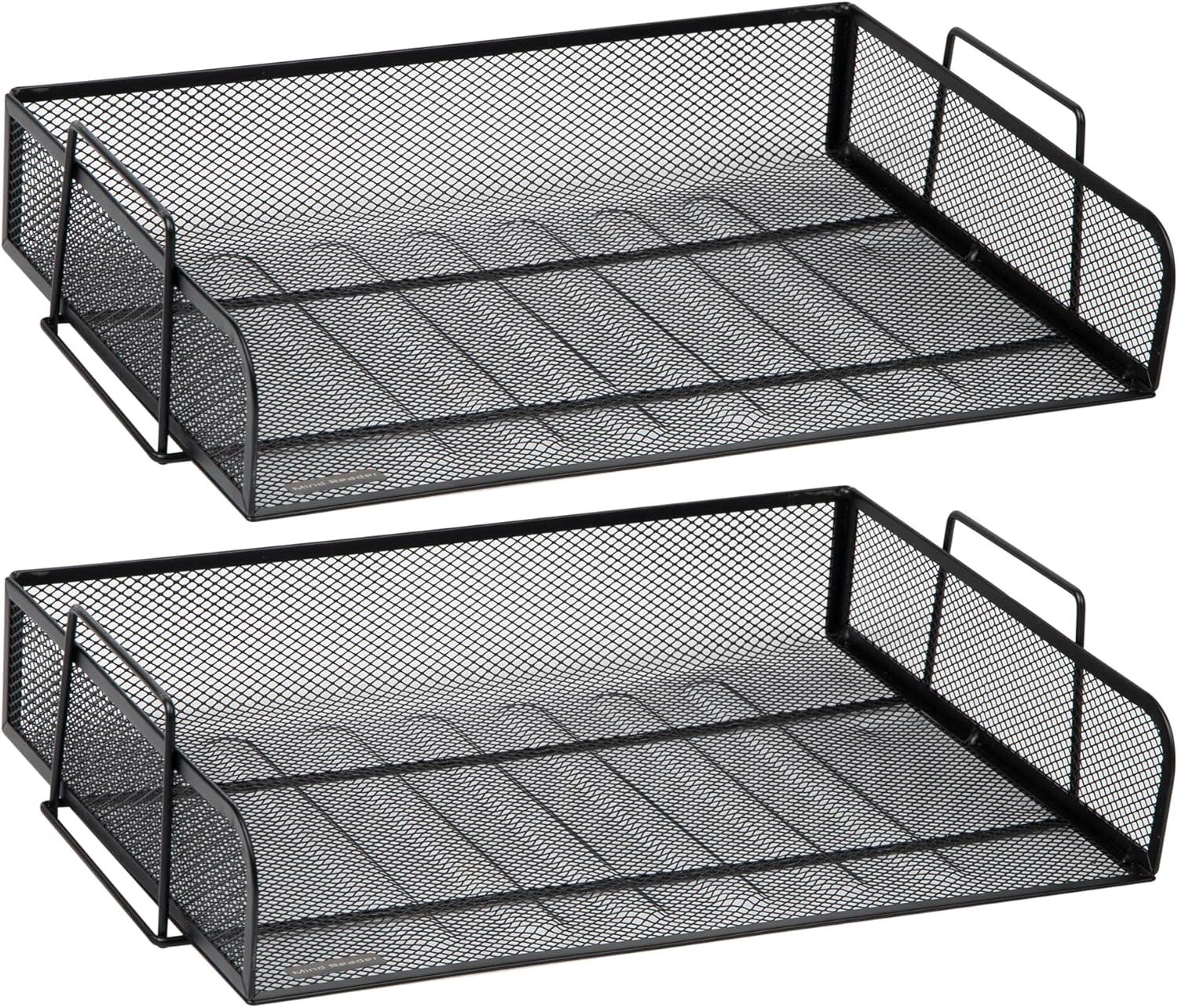 image:imageMind Reader Stackable Paper Tray Desktop Organizer File Storage Office Metal Mesh 2 Pcs BlackBlack