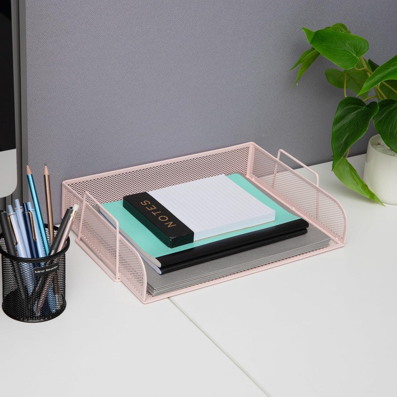 image:imageMind Reader Stackable Paper Tray Desktop Organizer File Storage Office Metal Mesh 2 Pcs BlackPink