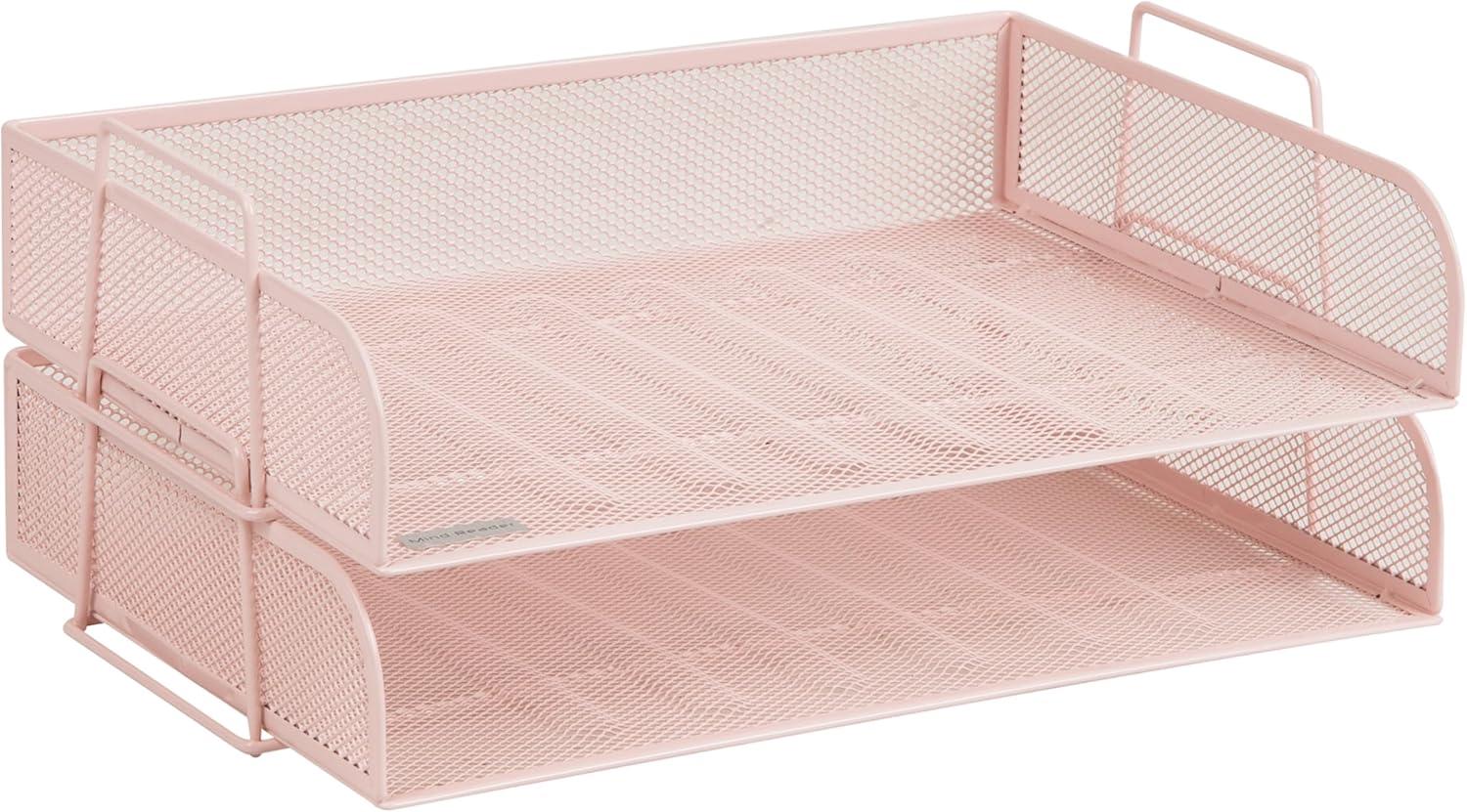 image:imageMind Reader Stackable Paper Tray Desktop Organizer File Storage Office Metal Mesh 2 Pcs BlackPink