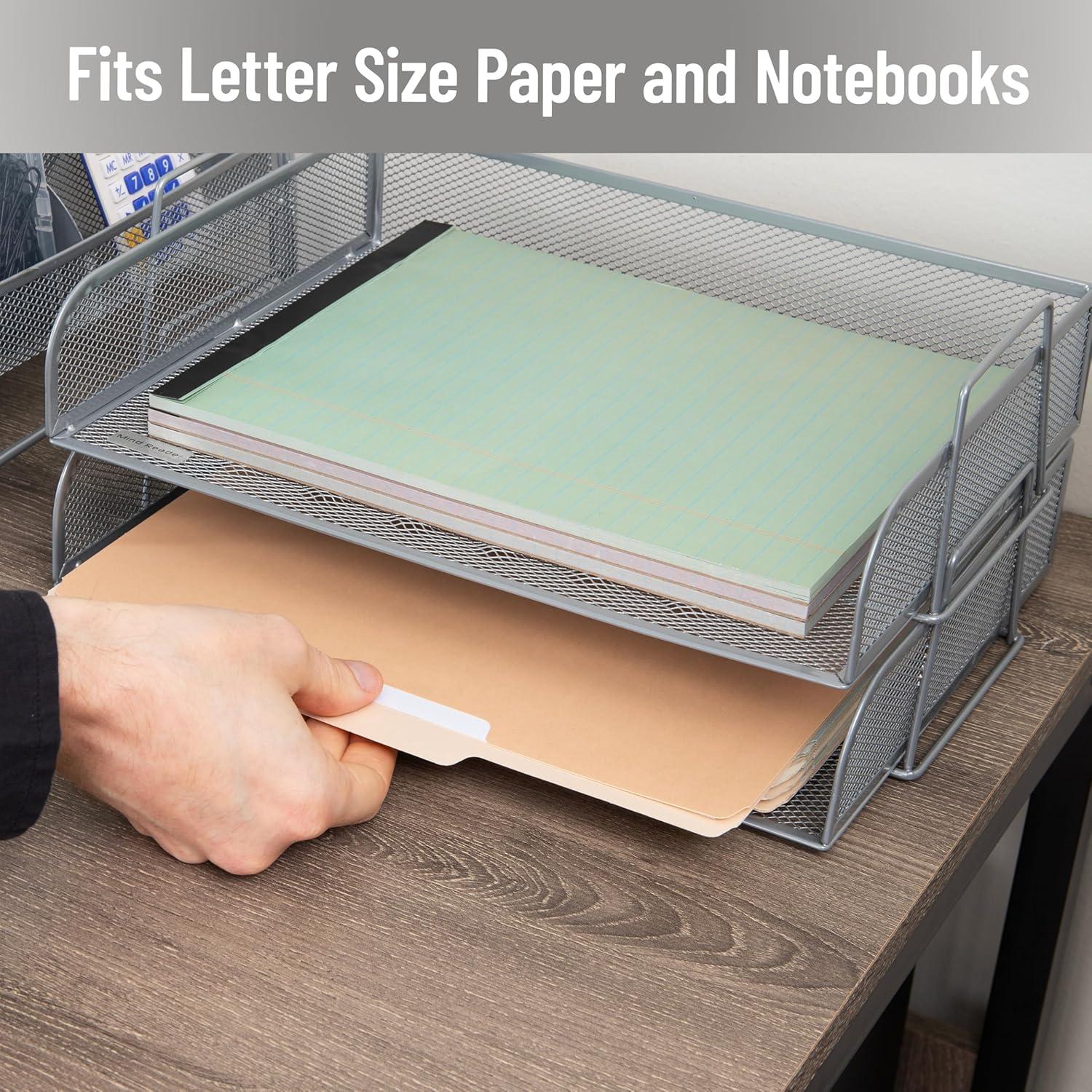 image:imageMind Reader Stackable Paper Tray Desktop Organizer File Storage Office Metal Mesh 2 Pcs BlackSilver