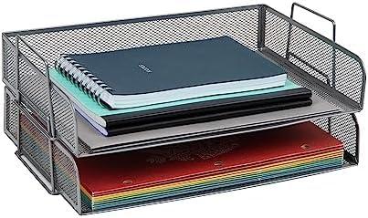 image:imageMind Reader Stackable Paper Tray Desktop Organizer File Storage Office Metal Mesh 2 Pcs BlackSilver