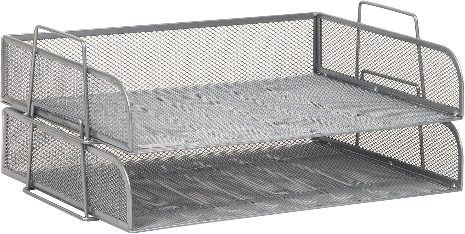 image:imageMind Reader Stackable Paper Tray Desktop Organizer File Storage Office Metal Mesh 2 Pcs BlackSilver