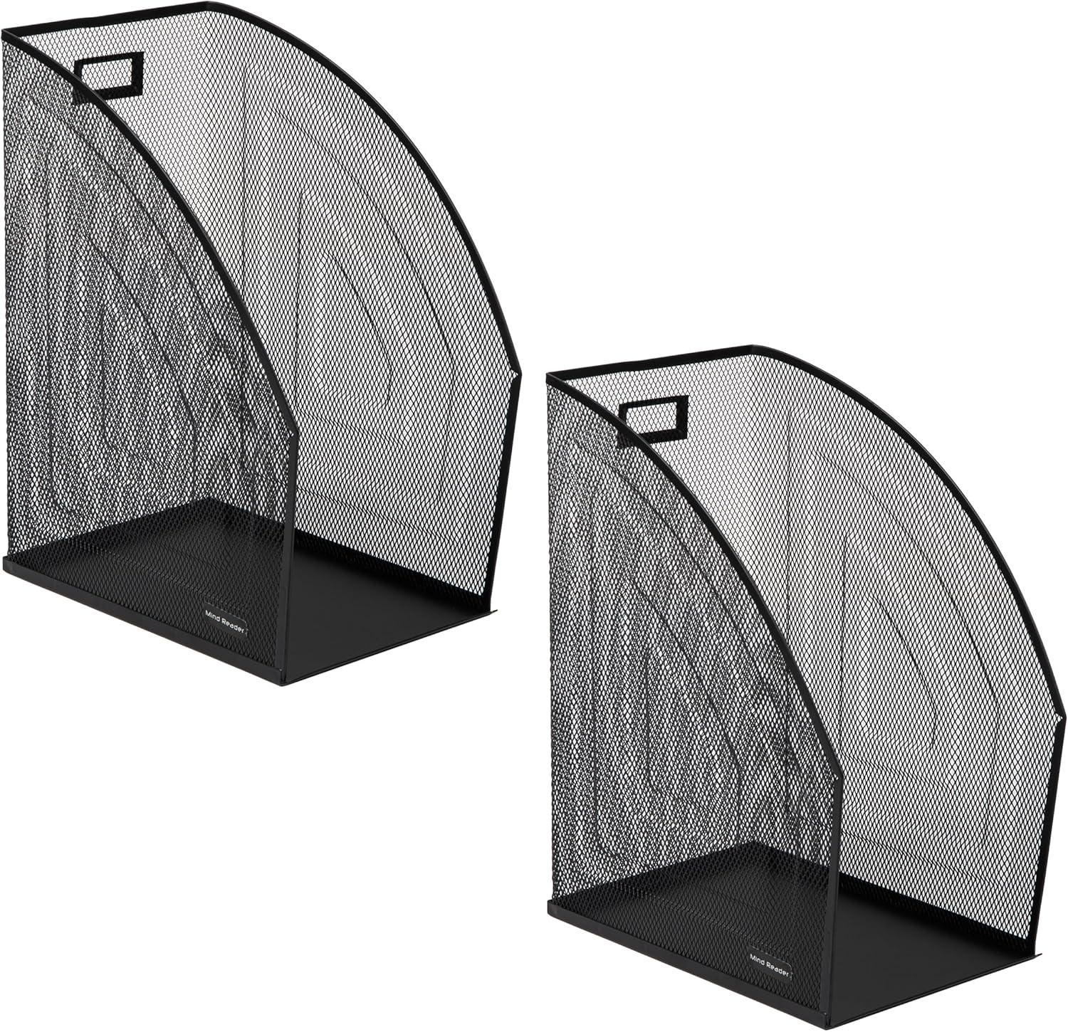 image:imageMind Reader Vertical File Organizers Desktop File Holders for Folders Magazines and Paperwork Workspace Organizer Metal Mesh Set of 2 BlackPack of 2