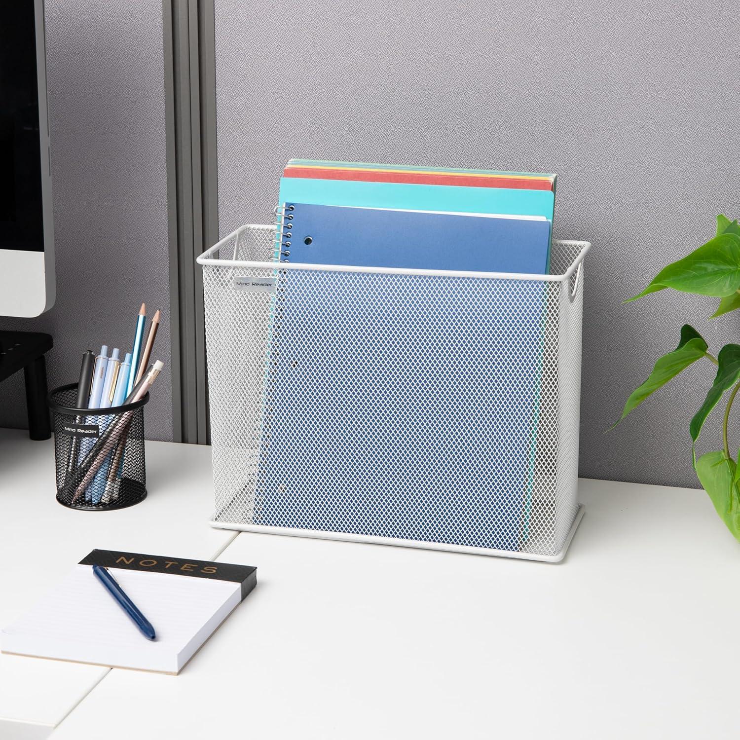 image:imageMind Reader Vertical File Storage Desktop Organizer Hanging Files Office Metal Mesh 1225L x 55W x 10H White