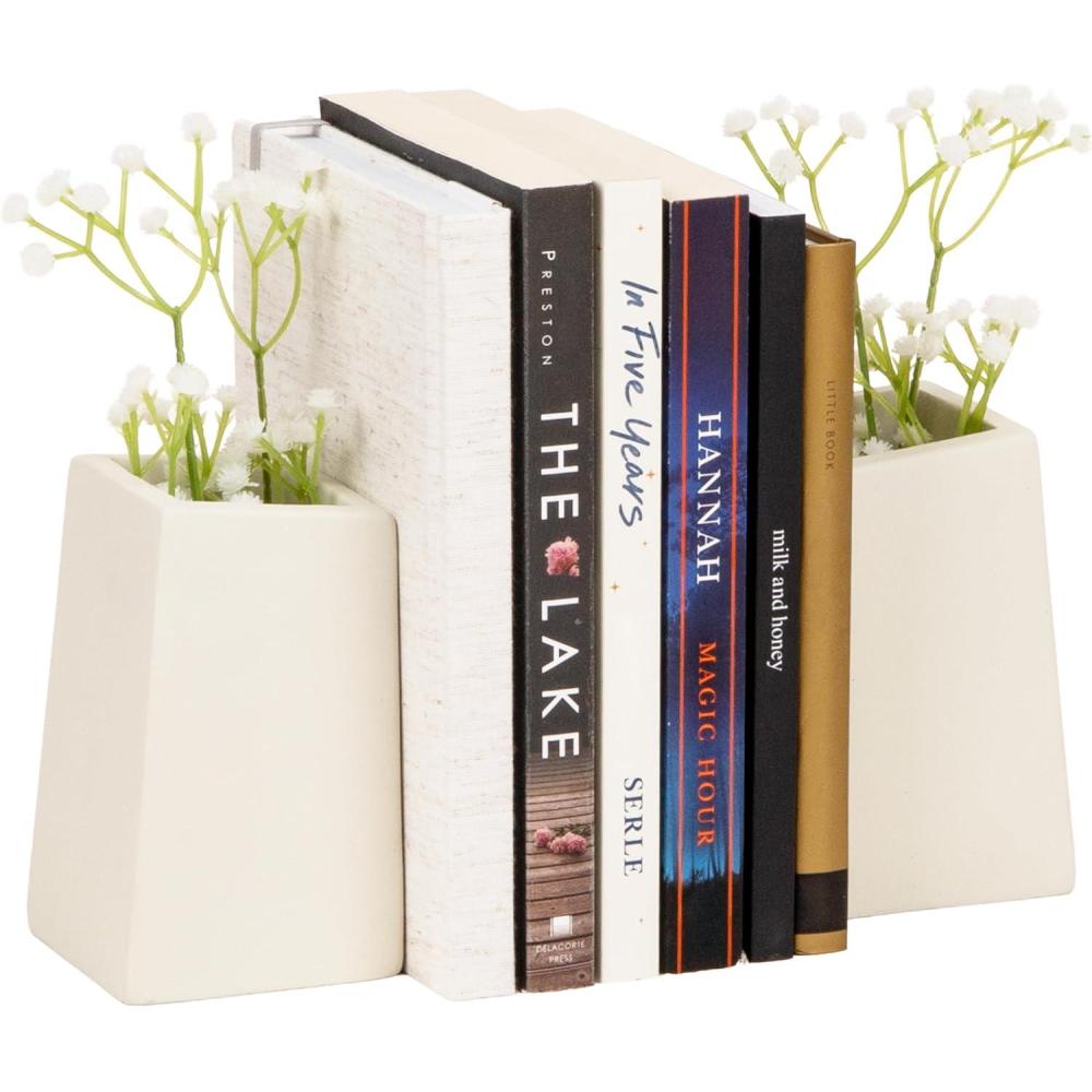 image:imageMind Reader Cement Planter Bookends Desk Decor and Indoor Plants Set of 2 White