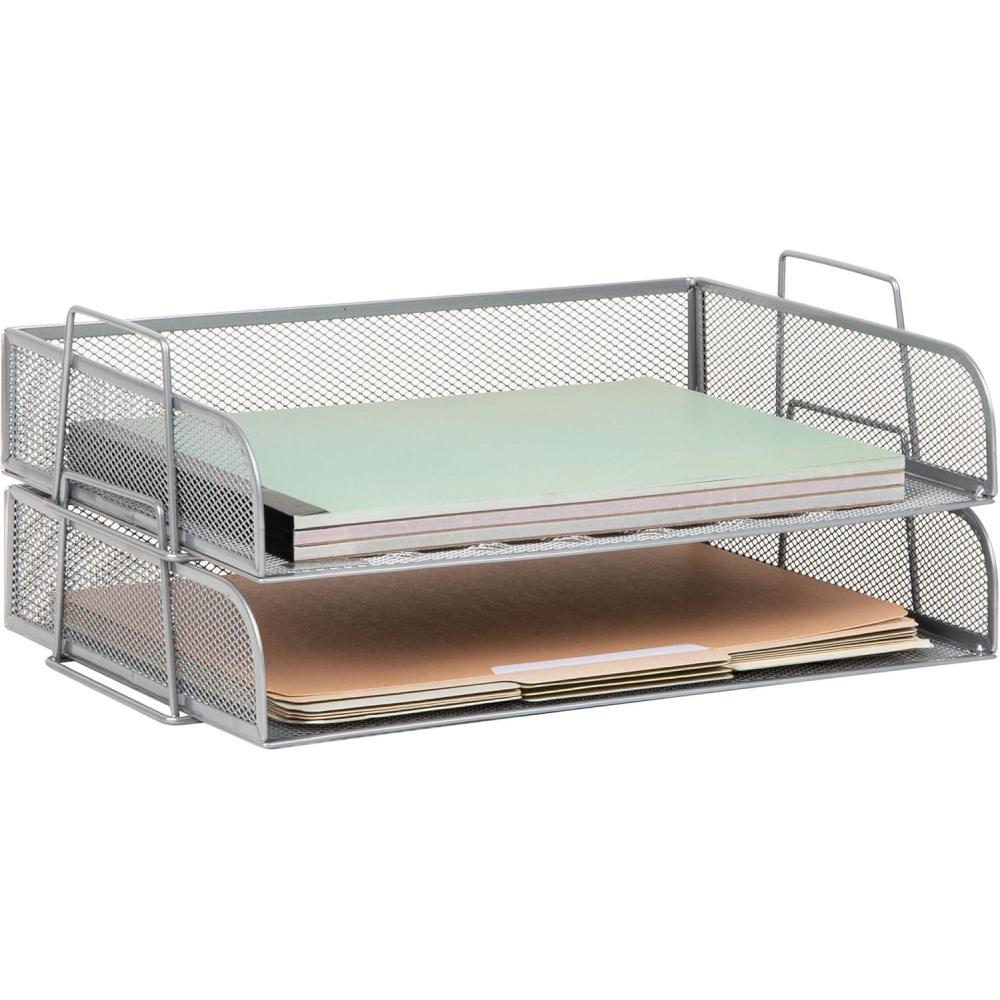 image:imageMind Reader Stackable Paper Tray Desktop Organizer File Storage Office Metal Mesh 2 Pcs BlackSilver