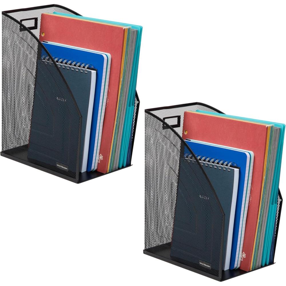 image:imageMind Reader Vertical File Organizers Desktop File Holders for Folders Magazines and Paperwork Workspace Organizer Metal Mesh Set of 2 BlackPack of 2