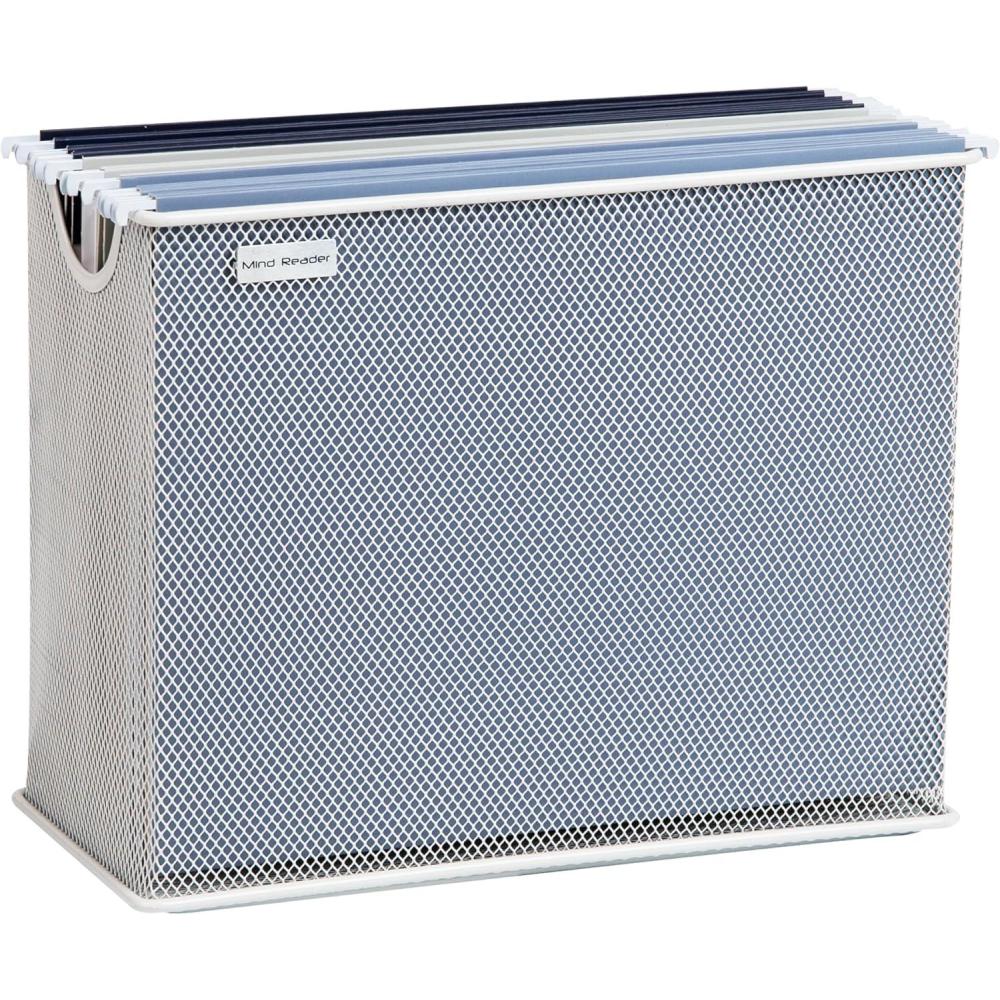 image:imageMind Reader Vertical File Storage Desktop Organizer Hanging Files Office Metal Mesh 1225L x 55W x 10H White
