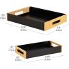 Mind Reader Metal and Wood Tiered Desktop Organizer Trays with Cutout Handles, Stackable Office Storage, Office, Entryway, Coffee Station and Home Organization, Metal and Wood, Set of 2, Black(Black)