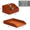 Mind Reader PU Leather Desk Organizer and Letter Tray Set, Stackable Paper Tray, Pen Cup and Card Holder, Brown