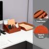 Mind Reader PU Leather Desk Organizer and Letter Tray Set, Stackable Paper Tray, Pen Cup and Card Holder, Brown
