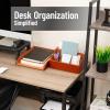 Mind Reader PU Leather Desk Organizer and Letter Tray Set, Stackable Paper Tray, Pen Cup and Card Holder, Brown