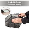 Mind Reader Stackable Paper Tray, Desktop Organizer, File Storage, Office, Metal Mesh, 2 Pcs., Black(Black)