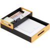 Mind Reader Metal and Wood Tiered Desktop Organizer Trays with Cutout Handles, Stackable Office Storage, Office, Entryway, Coffee Station and Home Organization, Metal and Wood, Set of 2, Black(Black)